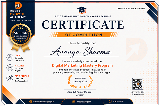 BigPage Digital Marketing Course Completion Certificate