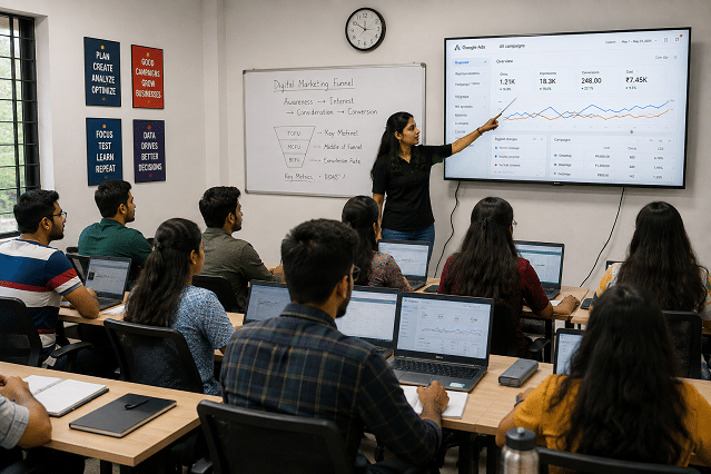 Student working on digital marketing campaign