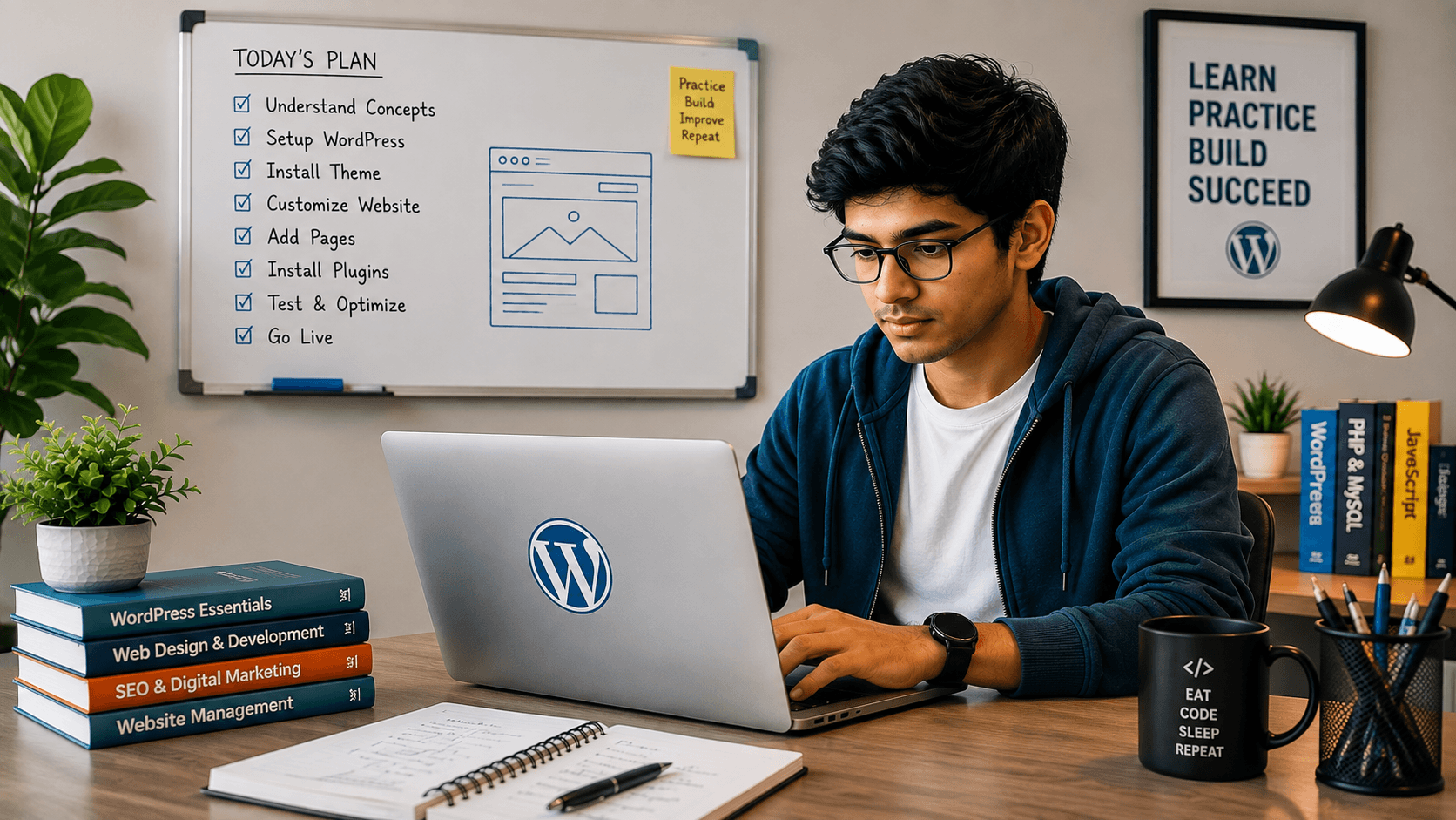 Student learning practical WordPress website management